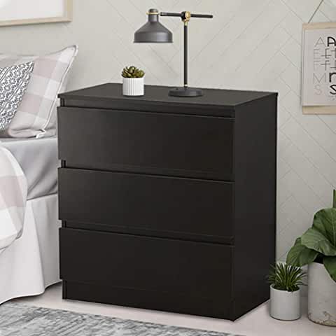 Popamazing Black Wood Bedside Cabinet